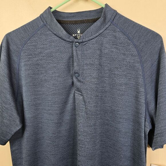 NEW Spyder Short Sleeve Space Dyed Collarless 2 Button Polo Shirt Medium - Picture 3 of 10